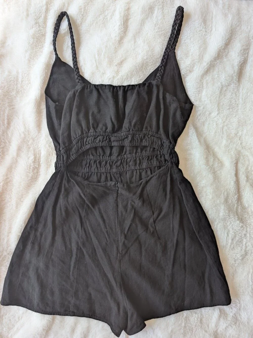 NWT Zara Woven Braided Linen Blend Romper Black M
